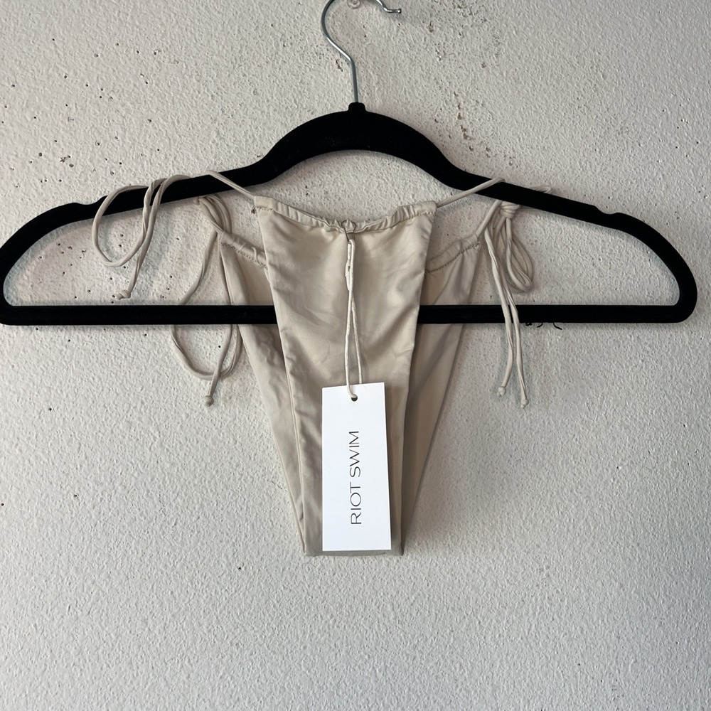 Riot Swim Bixi Bikini Bottom Thong Coconut Beige Tan Side Tie Small NEW Swim